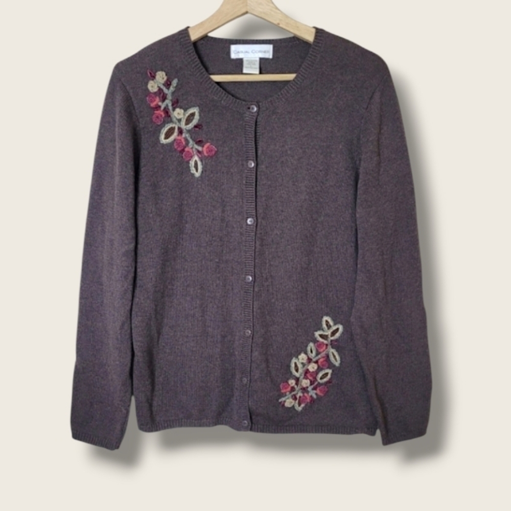 Casual Corner Vintage 90s Brown Cardigan Sweater Size Large - Picture 9 of 9
